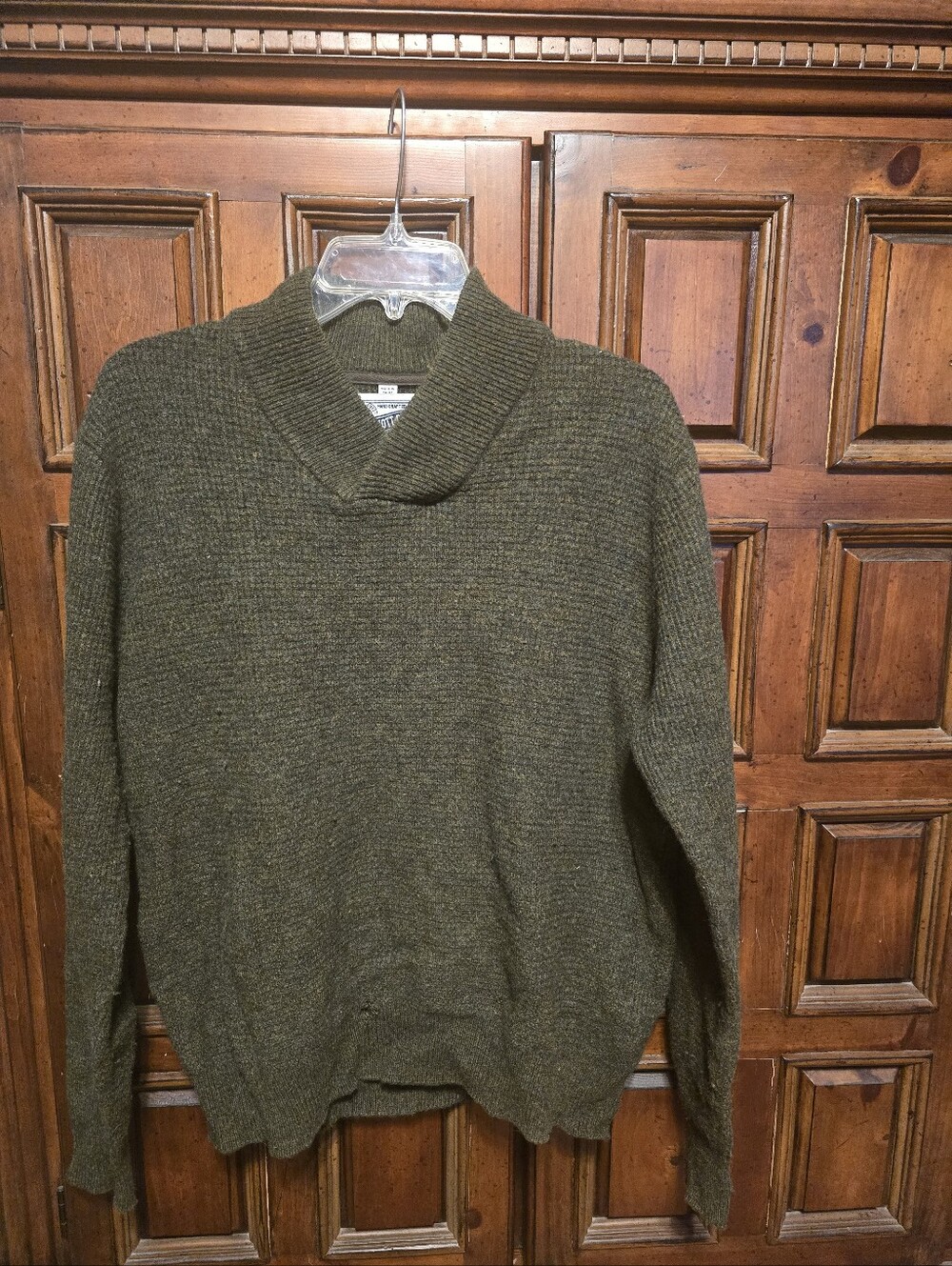 Schott Bros. Men's Green Wool Nylon Knit Shawl Collar Pullover Sweater Sz L